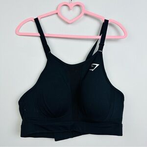 Gymshark NWOT Black Mesh neckline Sports Bra high support size Large